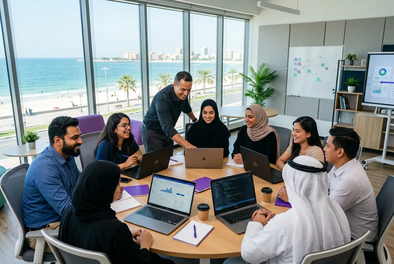 AI training workshop for a team in an Ajman office near the Corniche