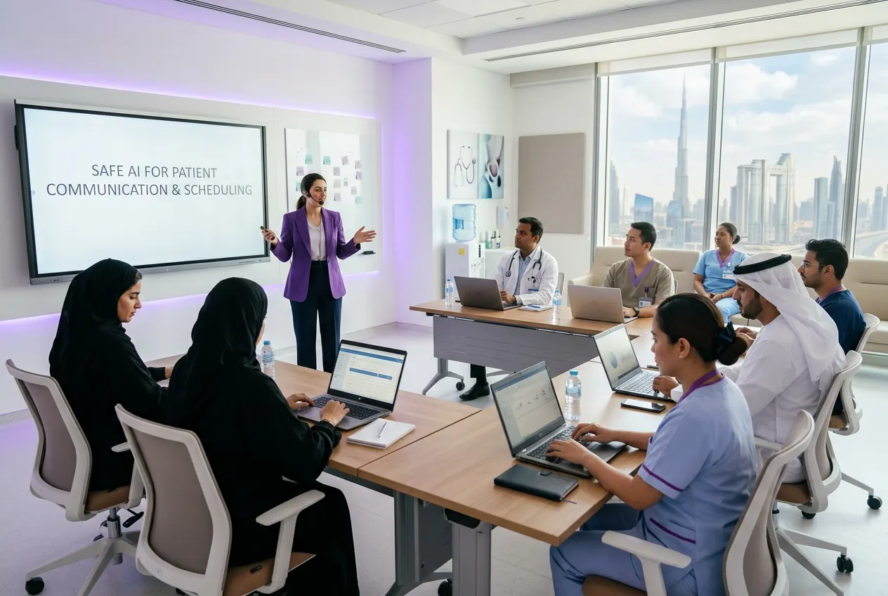 AI training for healthcare staff in a Dubai hospital training room